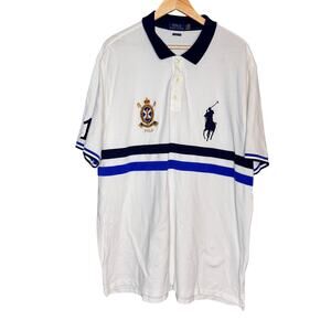 Polo Ralph Lauren Men XXL Classic Fit White Blue Big Pony Crest Polo Shirt Rugby
